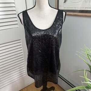 Jet John Eshaya Top Womens Small Black Sequin Tank Minimalist Glam Party